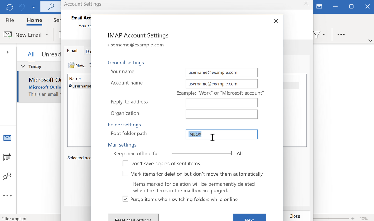 IMAP Account Settings